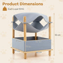 2-tier wooden cat house with grey felt, featuring a semi-enclosed condo and removable hammock for versatile lounging.