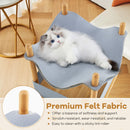 2-tier wooden cat house with grey felt fabric, featuring a semi-enclosed condo and removable hammock for comfort.