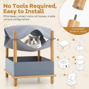 2-tier wooden cat house in grey with removable felt cloth, offering a semi-enclosed condo and hammock for comfort.