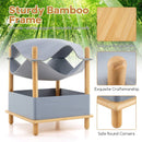 2-tier wooden cat house with bamboo frame and removable felt cloth, transforming from semi-enclosed condo to hammock.