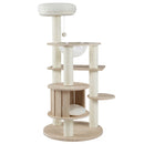 132 cm tall wooden cat tree with condo, plush top perch, and multiple scratching posts for playful cats.