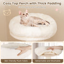 Cozy top perch with thick padding on a 132 cm tall wooden cat tree, perfect for lounging and observing surroundings.