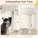 Interactive cat tree featuring fully-wrapped scratching posts and a plush dangling ball for playful entertainment.