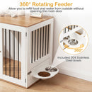 80 cm White Dog Crate Furniture with Swivel Feeding Bowls – White view 8
