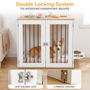 80 cm White Dog Crate Furniture with Swivel Feeding Bowls – White view 9