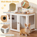 80 cm White Dog Crate Furniture with Swivel Feeding Bowls – White view 10