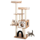 Multi-level tall cat tree featuring 2 plush perches, a cozy condo, and scratching posts for active cats.