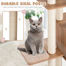 Multi-level cat tree featuring durable sisal posts and plush perches for scratching and lounging, perfect for active.