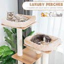 Multi-level cat tree featuring two plush perches for comfortable lounging and a spacious condo for cozy naps.