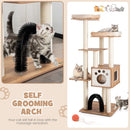 Multi-level cat tree featuring a self-grooming arch, plush perches, and a cozy condo for playful kittens.