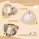 Plush bed and round jumping platform of the Modern Cat Tower, designed for play and cozy resting spots for cats.
