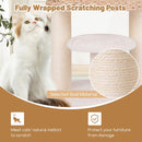 Fully wrapped sisal scratching posts on a modern cat tower, designed to protect furniture and satisfy cats' scratching.