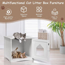 Cat hidden litter enclosure box in white, multi-functional as a nightstand, with easy access for cats and smooth.