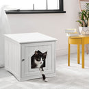 Cat hidden litter enclosure box with a modern design, featuring a door for easy access and a wide top for decor.