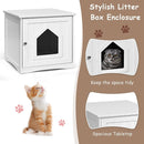 Cat hidden litter enclosure box in white, featuring a spacious tabletop and a door with a magnet latch for easy access.