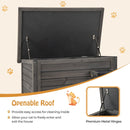 Openable roof of the weatherproof wooden feral cat house, featuring premium metal hinges for easy access and cleaning.