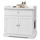 Modern cat litter box enclosure in white with drawer and two doors, designed for privacy and storage in your home.