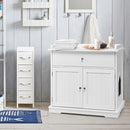 Modern cat litter box enclosure in white with drawer and doors, designed for privacy and storage in your home.