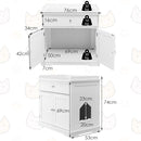 Modern cat litter box enclosure in white with drawer and two doors, providing storage and privacy for your kitten.
