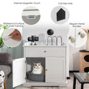 Modern cat litter box enclosure in white featuring a smooth tabletop with guardrails, ideal for displaying decorations.