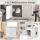 Modern cat litter box enclosure in white with drawer and doors, serving as a side table and providing privacy for.
