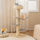 Multi-level wooden cat tower with plush perch and thickened sisal scratching posts, perfect for indoor cats' play and.