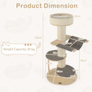Multi-level wooden cat tower with thickened sisal scratching posts, featuring a plush perch and two padded platforms.