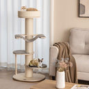 Multi-level wooden cat tower with thickened sisal scratching posts and plush perch, perfect for indoor cats to relax.