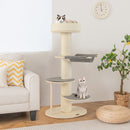 Multi-level wooden cat tower with thickened sisal scratching posts and plush perch, perfect for indoor cats.