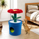 Colorful cat tree featuring a flower perch and potted base, perfect for lounging and scratching in indoor spaces.