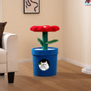 Colorful cat tree with flower perch and planter-shaped condo, providing a cozy retreat and scratching post for indoor.