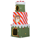 Stackable Christmas cat tree with 3 condos, plush fabric, and a dangling ball for festive indoor play and relaxation.