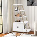 Large cat litter box enclosure with 5-tier shelves and ladder design, providing hidden space and stylish storage.