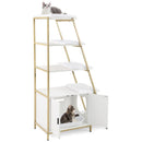 Large cat litter box enclosure with 5-tier shelves, hidden storage, and cozy mats for cats to relax and explore.