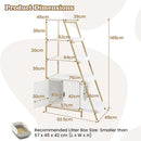 Large cat litter box enclosure with 5-tier shelves in white, providing hidden storage and jumping platforms for cats.
