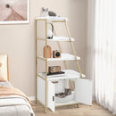 Large cat litter box enclosure with 5-tier shelves, side entry, and double-door cabinet for tidy pet storage and.