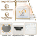 Large hidden cat washroom in white with double doors, air vents, and 5-tier shelves for storage and cat exploration.