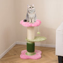 Cat tree with plush top perch and sisal scratching post in pink, perfect for lounging and playful engagement.