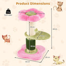Cat scratcher with thick sisal post and plush platforms in pink, featuring 3 tiers and dimensions for cozy play and.