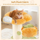 Cozy yellow cat scratcher with plush top perch and sisal post, perfect for lounging and healthy scratching.