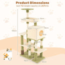 Multi-level cat tower in green with private condo, self-grooming brush, and padded cushions for climbing and lounging.