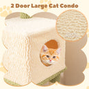 Large cat condo with soft, skin-friendly fabric, featuring two doors for easy access and cozy lounging.