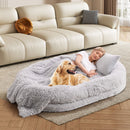 171 cm Plush Nap Bed with Blanket and Pillow – Grey view 1
