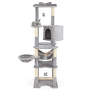 Multi-level cat tree featuring a large condo, deep hammock, and elevated perch for cats to relax and observe their.