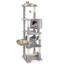 Multi-level 176cm tall cat tree with plush surfaces, condo, hammock, and scratching posts for playful relaxation.
