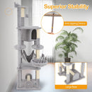 Multi-level 176cm tall cat tree with plush covering, large condo, and anti-tipping device for safe relaxation.