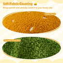 Close-up of the orange teddy fleece fabric of the hamburger cat condo, offering plush comfort for your cat's relaxation.