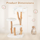 Solid wood cat tree with natural jute scratching posts, featuring a cozy top perch and plush platforms for lounging.