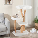 Natural pear wood trunks of the solid wood cat tree, showcasing unique grain patterns and sturdy design for feline.