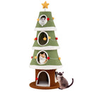 Christmas cat tree in green featuring a whimsical star topper and plush balls, ideal for festive indoor cat play.
